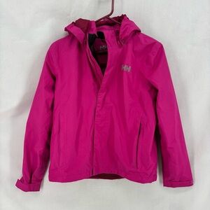 Helly Hansen Pink Waterproof Jacket Youth 14 Hooded Shell Coat Removable Hood